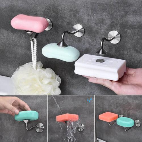 Newly Soap Holder Self-Adhesive Magnetic Soap Dish Hanging Stainless Steel Bar No Drilling for Bathroom