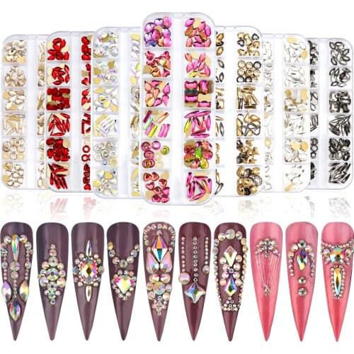 Swarovsky New Crystal AB/Rainbow Nail Art Mix Shape Fancy Shaped In Box Colorful Glass Stones For 3D Nail Art Decoration