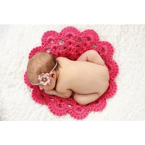 Newborn Baby Photography Props Accessories Handmade Crochet Flower Blanket Mat Bebe Photo Prop 32cm