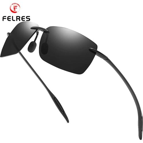 FELRES Ultra Light Rimless Square TR90 Polarized Sunglasses For Men Women Outdoor Driving Fishing Party UV400 Glasses 8206