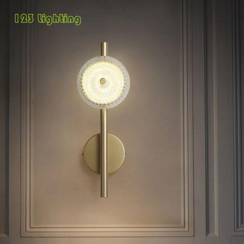 Painted Gold LED Wall Lights Round Glass Foyer Bedside Stairs Diningroom Wall Sconces Surface Mount Nordic Lamp Wall Deco