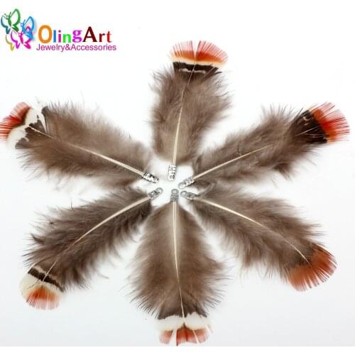 OlingArt Natural Feathers 12pcs 8cm Red Head Feathers Women Necklace Earrings Tassels DIY Jewelry Making Keychain Pendants