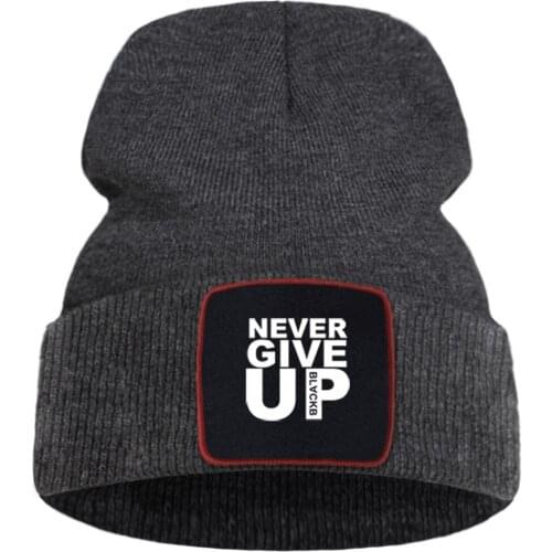 Autumn Cotton Warm Beanie Hats Street Casual Unisex Flexible Hat Never Give Up Letter Bonnet Cap Comfort Sports Knitted Caps