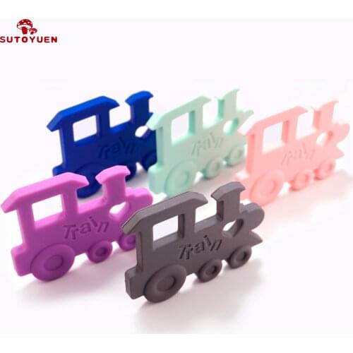 Oussirro 5pcs BPA Free Silicone Teething Train Shape Baby Teether DIY Pendant Nursing Necklace Charms Baby Shower Gift