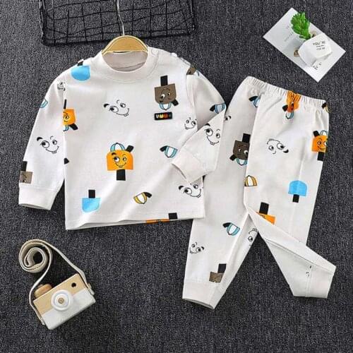 New Kids Boys Girls Pajama Sets Cartoon Print Long Sleeve O-Neck T-Shirt Tops with Pants Toddler Baby Autumn Sleeping Clothing
