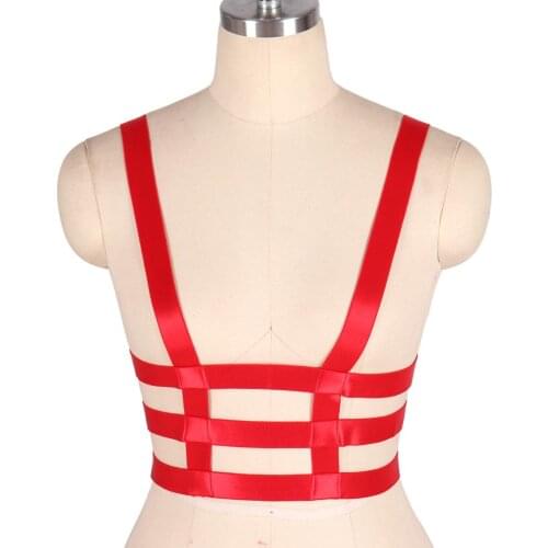 Red Body Harness Belt Elastic Crop Top Strappy Waist Cage Suspender Pastel Goth Punk Underwear Bondage Plus Size Night Clubs