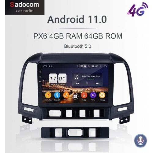 PX6 DSP 4G+64G ROM Android 10.0 RDS Radio WIFI car radio 5.0 Car DVD Player GPS Glonass map For Hyundai Santa Fe 2006-2011 2012