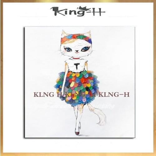 El gato lleva el sombrero de Navidad pintura al óleo en lienzo pared moderna decoración de la habitación sin marco y con el mejo