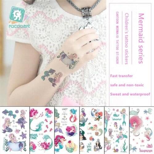 Cute Cartoon Mermaid Design Water Transfer Waterproof Temporary Tattoos Stickers For Kids Girl Children Gift Fake Tattoo