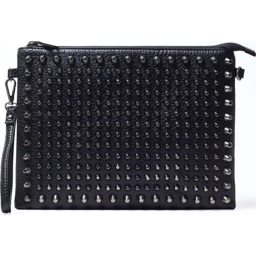 Famous Brands Mens Clutch Handbag Rivets Decoration Envelope Bag Unisex Pu Leather Handbags Free Shipping