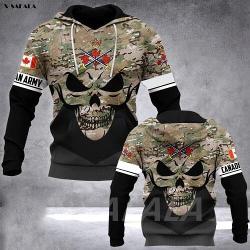 Canadian Army Veteran Skull Flag 3D Printed Hoodie Man Female Zipper Pullover Sweatshirt Hooded Jersey Streetwear Tracksuits