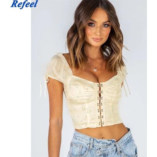 French Romance Square Neck Low-cut Crop Tops Womens Summer Camis Ladies Elegant Beach Leisure Vacation Print Tops