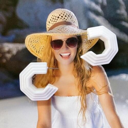 UJBOX Exclusive Acrylic Multi-layered Step Earrings Women Red Green Blue White Brown Pink Hoop Earrings Wholesale