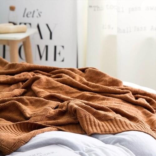 100% Cotton Knitting Blanket High Quality Soft Warm Office Air Conditioning Blanket For Car Travel Home Comfy Sleeping Bedding