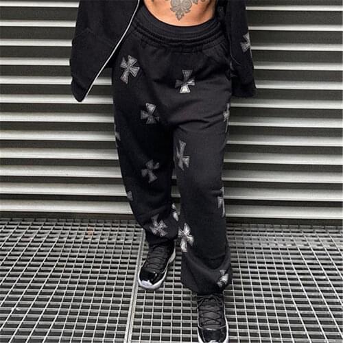 DAILOU Women Streetwear Pants Harajuku Gothic Vintage Black Harm Pants Printed High Waist Casual Loose Long Trousers Female