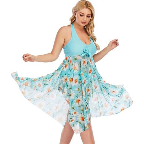 Womens Two Piece Bathing Suits Push Up Printed Tankini Swimsuits 2021 for Women Swim Suits with Chiffon Skirt L-5XL