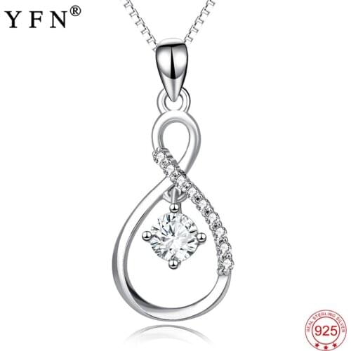 Genuine 925 Sterling Silver Infinity Love Cubic Zirconia Pendants Necklaces Romantic Jewelry & Accessories For Women PYX0243