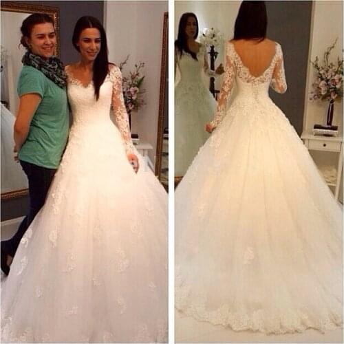 Vestido De Noiva Cheap Vestido De Festa Longo Sexy Sheer Full Sleeve Lace Tulle Wedding Dress 2015 Bridal Gown Custom Made