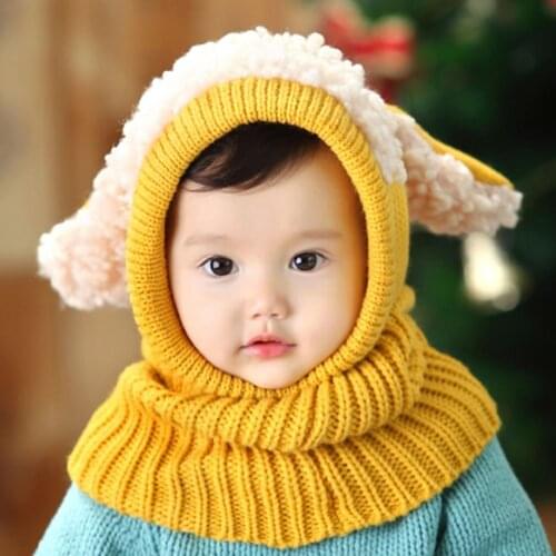 Winter Hat Fashion Puppy Shape Baby Jumper Cap Comfortable Knitted Hat Bib Cute Knitting Cap Outdoor Baby Warm Hats for Kids