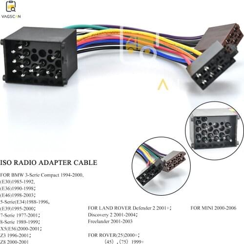 12-003 ISO standard HARNESS Radio adapter cable for bmw 1987+ for LAND ROVER ROVER 1999+ MINI