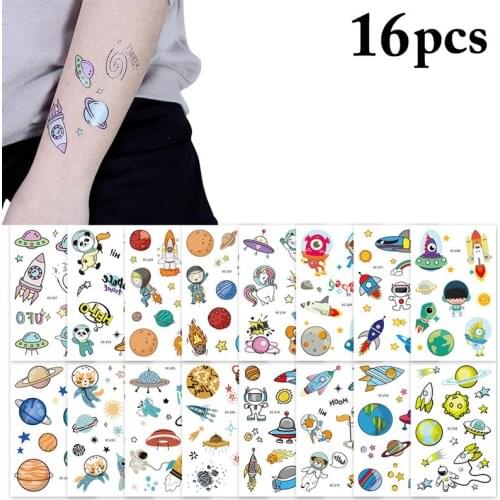 16 Sheets Kids Temporary Tattoo Water Proof Cartoon Fake Tattoo Pattern Tattoo Sticker Body Tattoo Disposable tattoo stickers