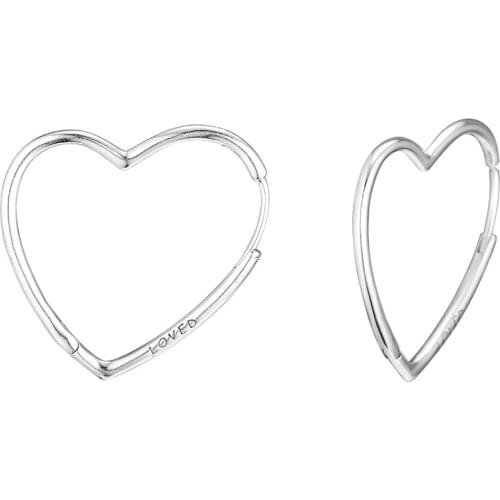 Asymmetric Hearts of Love Hoop Earrings 925 Sterling Silver Jewelry For Woman Make up Fashion Female Earrings Party Jewelry Whol