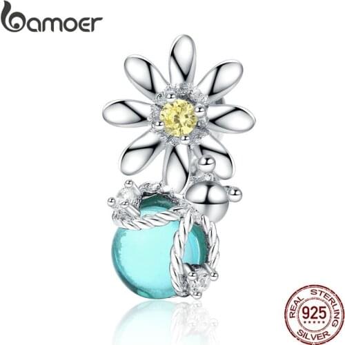 Bamoer Silver 925 Charm for Original Women Silver Snake Bracelet Daisy and Firefly Design Jewelry Bead Accessoreis SCC1369