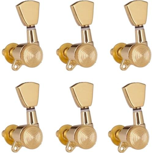 Electric Guitar Trapezoid Button Sealed Tuning Peg Tuner 6L Golden 1:15 Gear