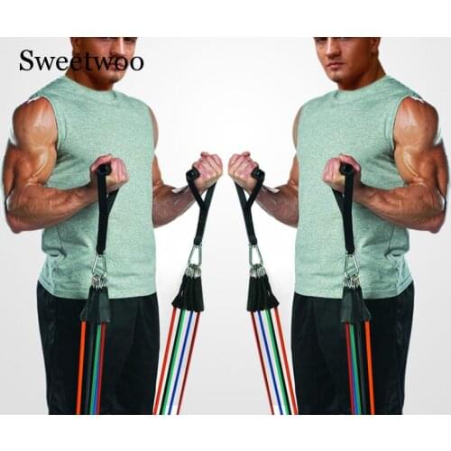 Resistance Bands 11 PCS Fitness Loop Ropes Tubes Pull Up Set Gym Equipment Exercise Handles Trainer Latex Yoga Bands