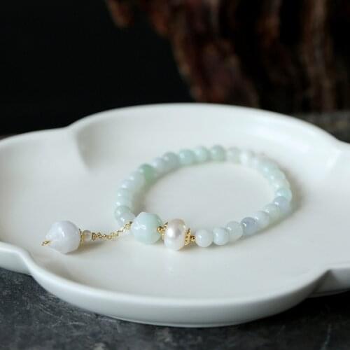 Ethnic Natural Freshwater Pearls Lotus Pendant Jade Beads Bracelet 14k Gold Filled Strand Bracelets Women Fine Jewelry YBR343