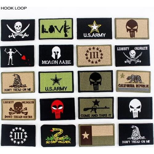 US Flags Honor Bravery Army Cloth Patch Skull Badges Hook Loop Stickers Armband Stick on Jacket Backpack Label