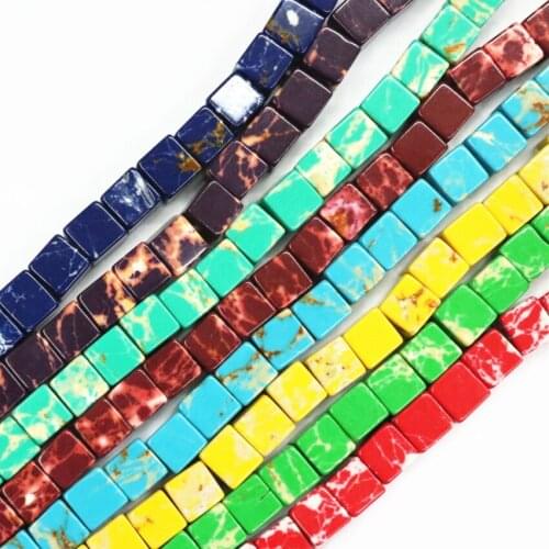 HUANHUAN Jewelry 8mm Charms Natural Multicolor Emperor Stone Cube Bead Imperial Loose Beads For Jewellery Making 15inch B3258