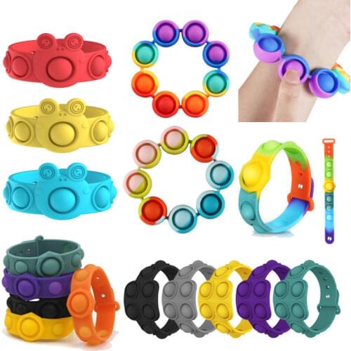 Rainbow Push Bubble Bracelet Fidget Toy Children Adult Antistress Sensory Educational Toys Tie-Dye Wearable Reliver Stress Toys