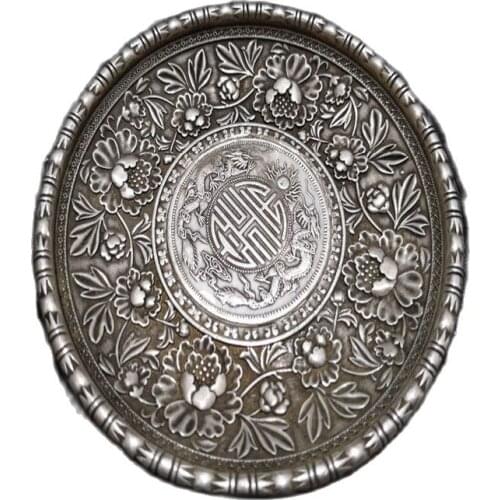 CHINEA FOLK old Carved Tibetan silver plate writing-brush washer ornaments A