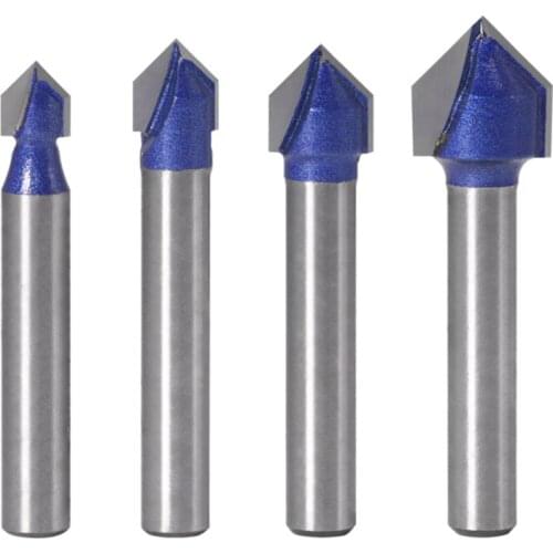 4Pc/Set 90 Degree V Shape Chamfer End Mills Router Bit For Shank Industrial Grade Bits Woodworking Carving TooL