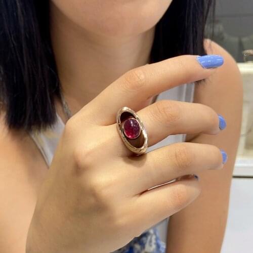 Lal Garnet Garnet Stone Hand Production Top Quality Authentic 925 Sterling Silver Ring