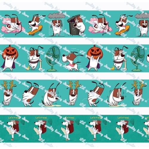 WL 16-75mm 50 Yards Funny Dog Printing Grosgrain Ribbon Diy Party Wedding Decoration Hair Accessories Gift Wrapping Ribbon
