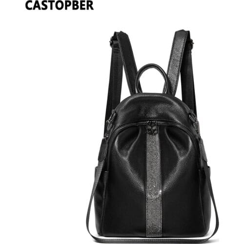 Summer Women Leather Travelling Backpacks Diamond Fashion Shoulder Bag For College Students Girls Genuine Leather High Quality