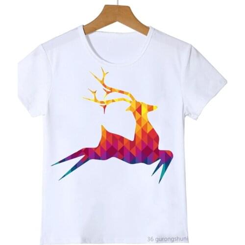 2021Hot sale girls t-shirt reindeer with colorful print pattern t shirt for boys summer vogue kids tshirt highquality white tops