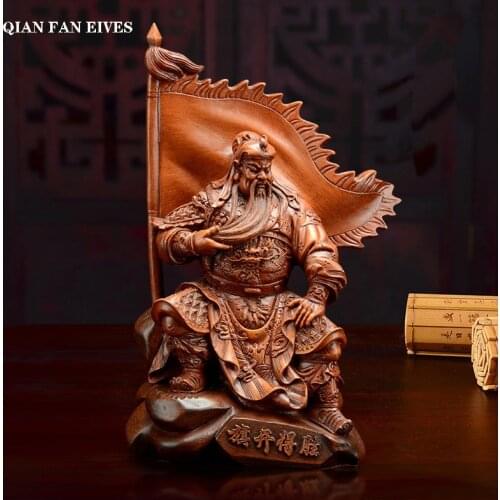 Mythology figure Guan Gong statue，Imitation wood resin process，Modern art sculpture，High-end home decoration statue，Direct sales