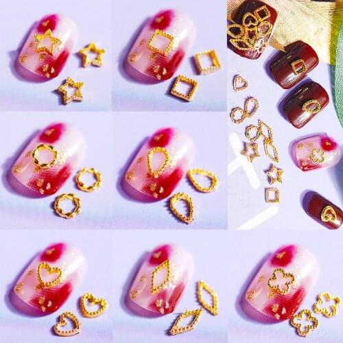 Fashion Gold Metal Rivet Punk 3D Star Heart Flower Rhombus Round Nail Rivet Studs Rhinestones Art Decoration DIY