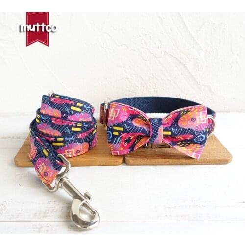 MUTTCO retailing self-design bow tie puppy collar THE DEEP GRAFFITI nylon metal buckle dog collar and leash 5 sizes UDC062
