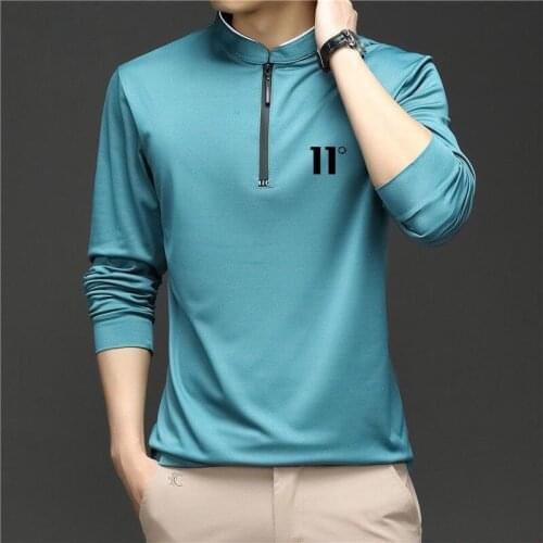 Spring And Autumn Mens Solid Color Stand Collar Shirt Top Long Sleeve Short Sleeve Mens T-shirt Business Mens Shirt