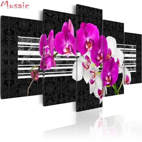 DIY 5D Diamond Embroidery resin Diamond Mosaic Picture 5pcs Orchid Flower Rhinestones Diamond Painting Cross Stitch Kit