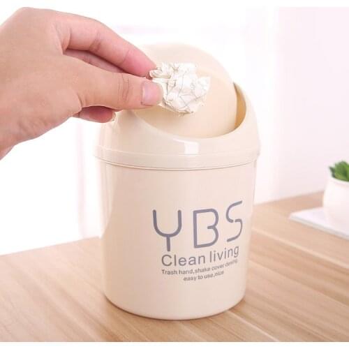 Mini Desktop Trash Can Plastic Garbage Bin with Swing Lid for Kitchen Living Room Office Cylindrical Snack Garbage Waste Bins