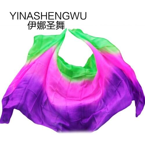Newest Pure Silk Belly Dance Veils Belly Dance Scarf Silk Veils Practice Stage Performance purple+green+rose