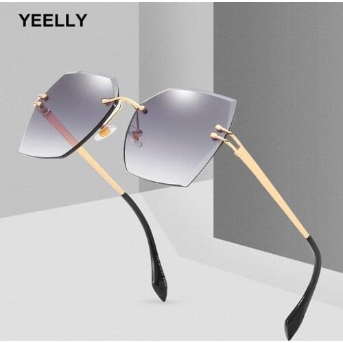 New Frameless Women Fashion Sunglasses Shield Shape Personality Trend Trimming Ocean Lens Glasses Travel Goggle S005 UV400 Alloy