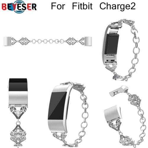 Brand New Fashion Metal Wristband with Rhinestones Love design Watch Band Strap Bracelet For Fitbit Charge 2 Smart Bands Grils