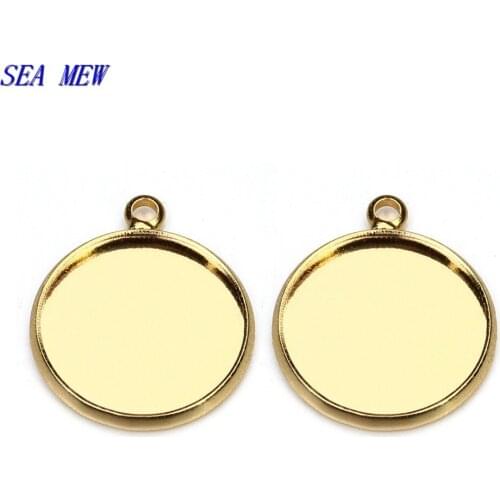 SEA MEW 12mm Cabochon Base 6 Colors Plated Copper Pendant Charm Setting Tray Bezel Blank Settings For Jewelry Making 50PCS