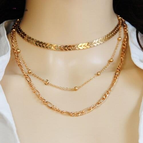 Banny Pink New Punk Gothic Ladies Clavicle Necklace Aircraft Chain V-Choker Collar Simple Coin Circle Gold Chain Choker Necklace